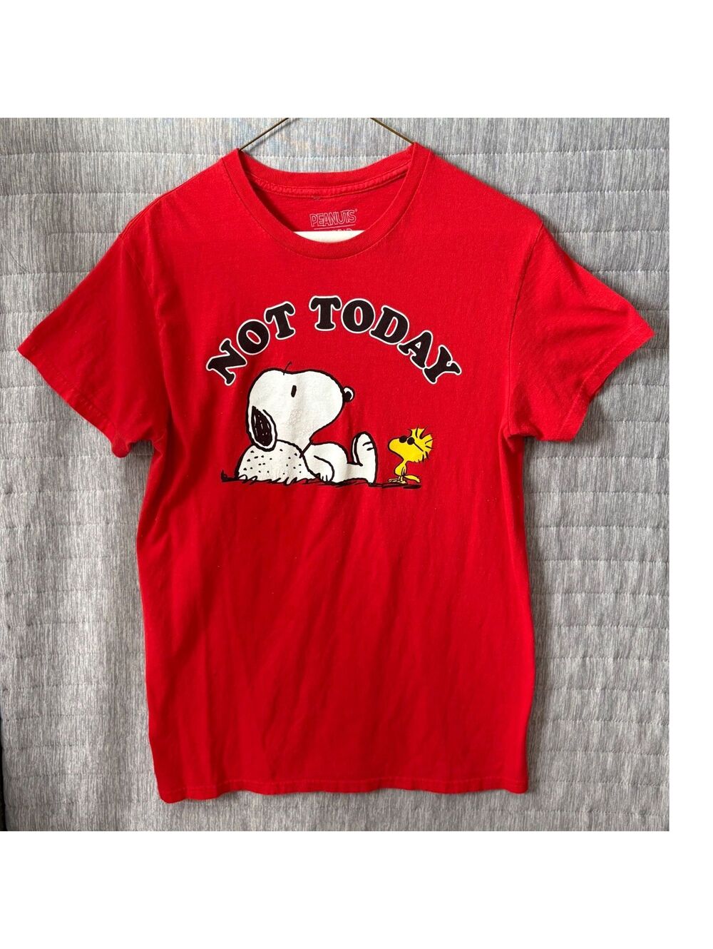 Peanuts Hybrid Red 'Not Today' Snoopy & Woodstock T-Shirt Men's Small